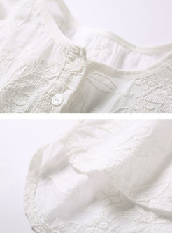 Loose Cotton Embroidered Lantern Sleeve Casual Blouse