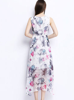 Bohemian O-neck Sleeveless Print Irregular Dress