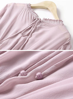 O-neck Three Quarters Sleeve Silk Maxi Dress With Cami