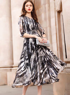 Half Sleeve Irregular Stripe Silk Dress With Cami