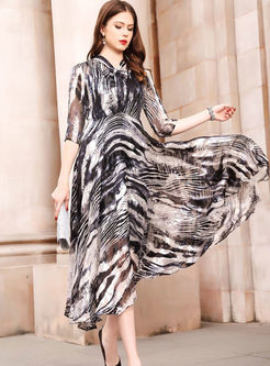 Half Sleeve Irregular Stripe Silk Dress With Cami