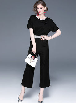 Casual O-neck Hot Drilling Wide Leg Jumpsuits