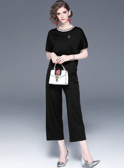 Casual O-neck Hot Drilling Wide Leg Jumpsuits