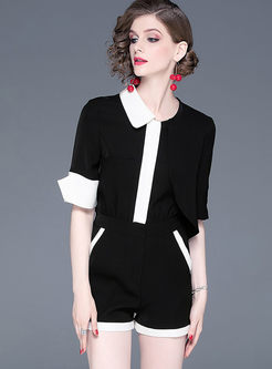 Fashion Color-blocked Half Sleeve Asymmetric Rompers