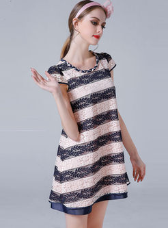 Brief Plus Size Stripe Lace Loose Dress