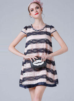 Brief Plus Size Stripe Lace Loose Dress