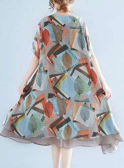 Casual O-neck Geometric Print Plus Size Dress