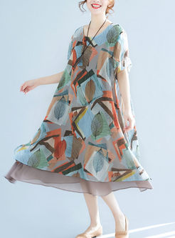 Casual O-neck Geometric Print Plus Size Dress