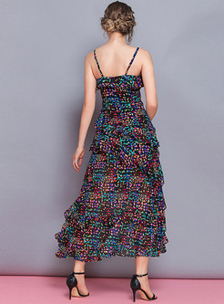 Multi Color Polka Dot V-neck Asymmetric Slip Dress