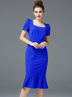 Stylish All-matched Square Neck Mermaid Bodycon Dress