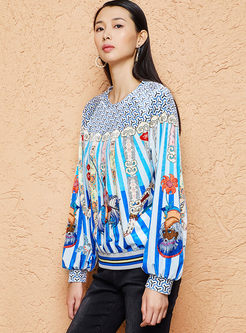 Casual O-neck Pullover Print Loose Sweatshirt