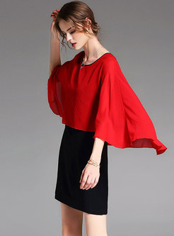 Stylish Color-blocked Cloak Stitching Sheath Dress