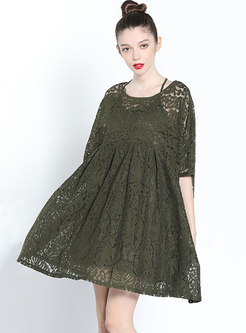 Solid Color Lace Hollow Out Loose Shift Dress