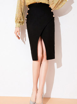 Chic Black All-matched Slim Split Irregular Sheath Skirt
