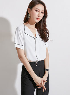 Brief Lapel Short Sleeve Single-breasted Blouse