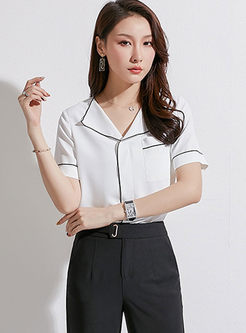 Brief Lapel Short Sleeve Single-breasted Blouse