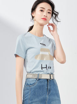 O-neck Pullover Print Cotton Slim T-shirt