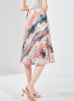 Fashion High Waist Print Pleated Skirt
