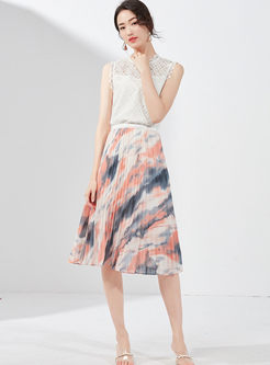 Fashion High Waist Print Pleated Skirt