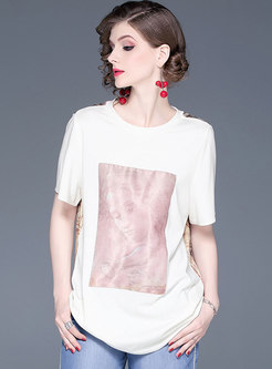 Stylish Print O-neck Casual T-shirt