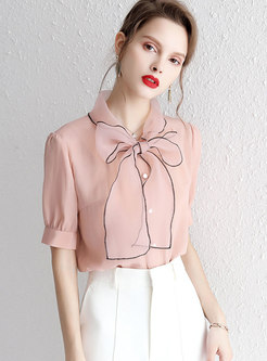 Chic Stand Collar Bowknot Single-breasted Blouse