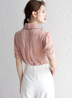 Chic Stand Collar Bowknot Single-breasted Blouse