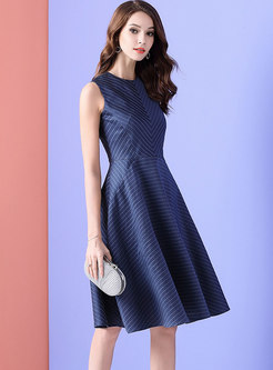 Stylish Pure Color Striped Sleeveless A Line Dress