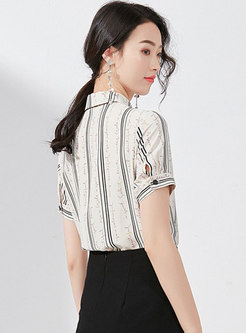 Brief Striped Bowknot Letter Pattern Daily Blouse 