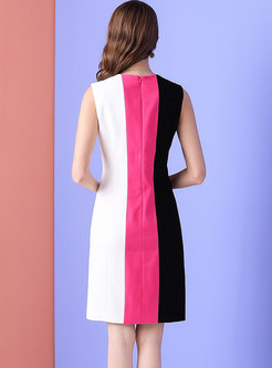 Elegant Striped Color-blocked Splicing Sheath Dress