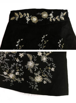 Fashion High Waist Embroidered Skirt