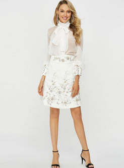 Brief Casual Embroidered Mini A Line Skirt