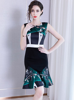 Elegant Color-blocked High Waist Mermaid Bodycon Dress