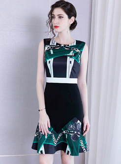 Elegant Color-blocked High Waist Mermaid Bodycon Dress
