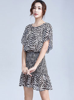 Trendy Leopard Print Ruffled Sleeve Mermaid Dress
