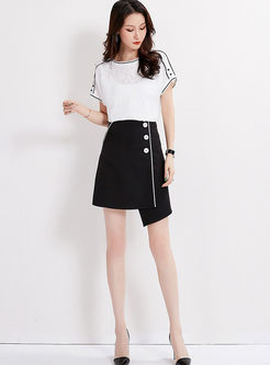 Casual High Waist Asymmetric Mini Skirt