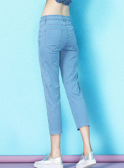Fashion High Waist Beaded Slim Jeans