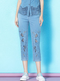 Fashion High Waist Beaded Slim Jeans