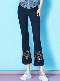 Brief Solid Color Hollow Out Flare Pants