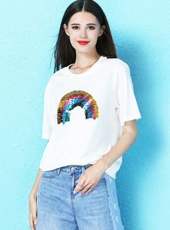 Fashion Pullover Sequined Loose T-shirt