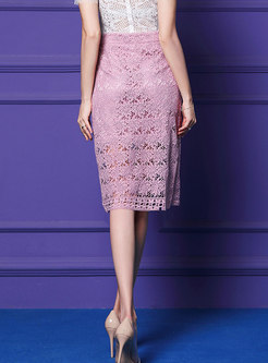 Elegant Lace Hollow Out High Waist Sheath Skirt