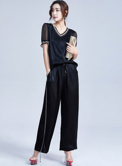 Brief Pure Color Tied Summer Wide Leg Pants