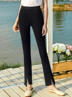 Black All-matched High Waist Split Slim Flare Pants