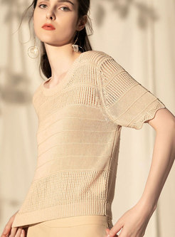 Casual Hollow Out Retro Apricot Loose Knitted Top