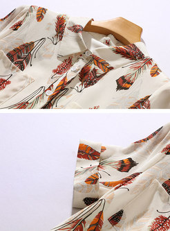 Print Lapel Tie-waist Single-breasted Skater Dress