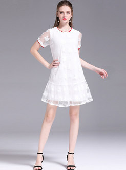 Summer Lace Loose Slim Cute Embroidered Shift Dress