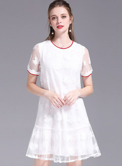 Summer Lace Loose Slim Cute Embroidered Shift Dress