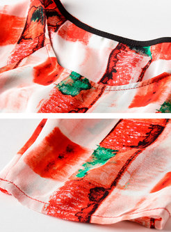 Fashion Casual Print Silk Half Sleeve Skater Dress