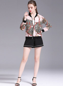 Print Color-blocked Leopard Chiffon Jacket