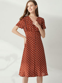 Stylish Short Sleeve Polka Dot A Line Dress