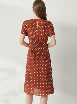 Stylish Short Sleeve Polka Dot A Line Dress